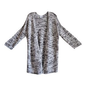 J. JILL Women's L Cardigan Sweater Open Front Taupe Cream Marled 3/4 Sleeve 44"